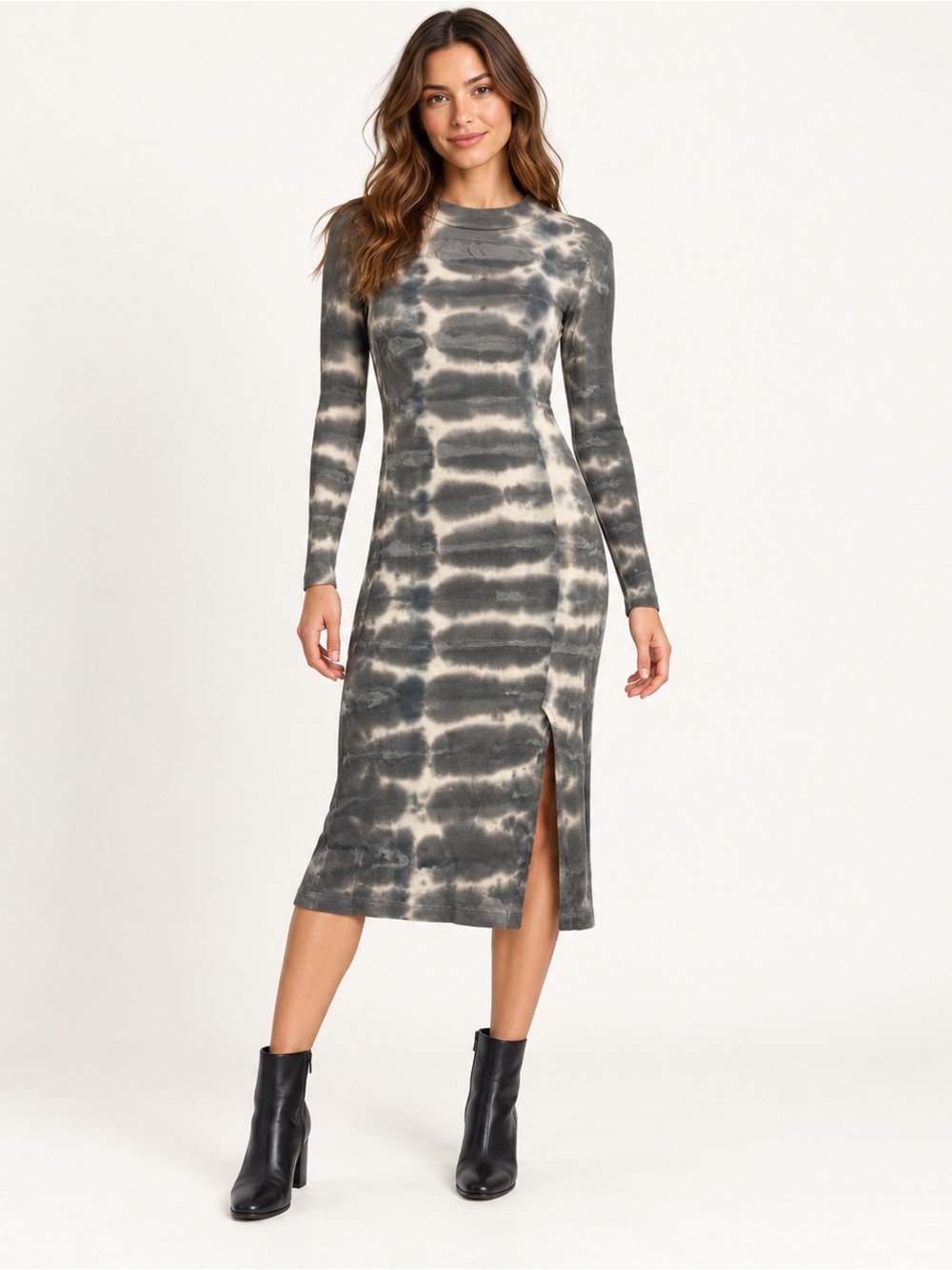 Young Fabulous & Broke Gray Tie Dye Ribbed Midi Dress Size Small, Cotton blend